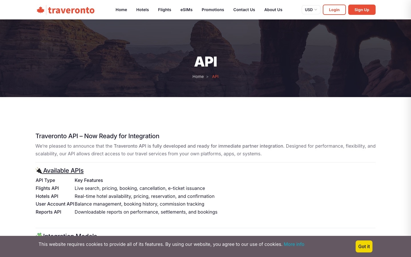 Traveronto partner API page