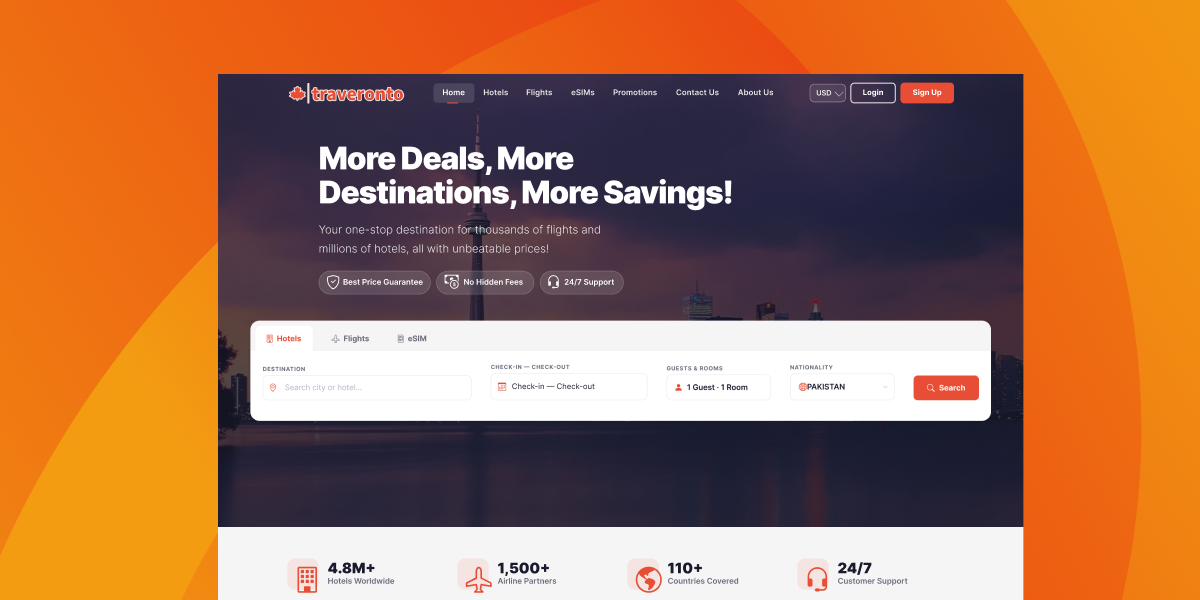 Traveronto booking platform screenshot
